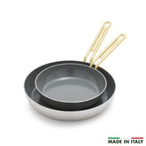 Stanley Tucci™ Stainless Steel Ceramic Nonstick 8" & 10" Frypan Set | Champagne Handles