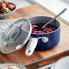 Valencia Pro Ceramic Nonstick 1.5-Quart and 3-Quart Saucepan Set with Lids | Twilight