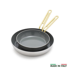 Stanley Tucci™ Stainless Steel Ceramic Nonstick 8" & 10" Frypan Set | Champagne Handles